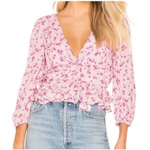 Majorelle Chrissa Mauve Pink Ditsy‎ Floral Ruffle Blouse Crop Vneck Revolve Sz M